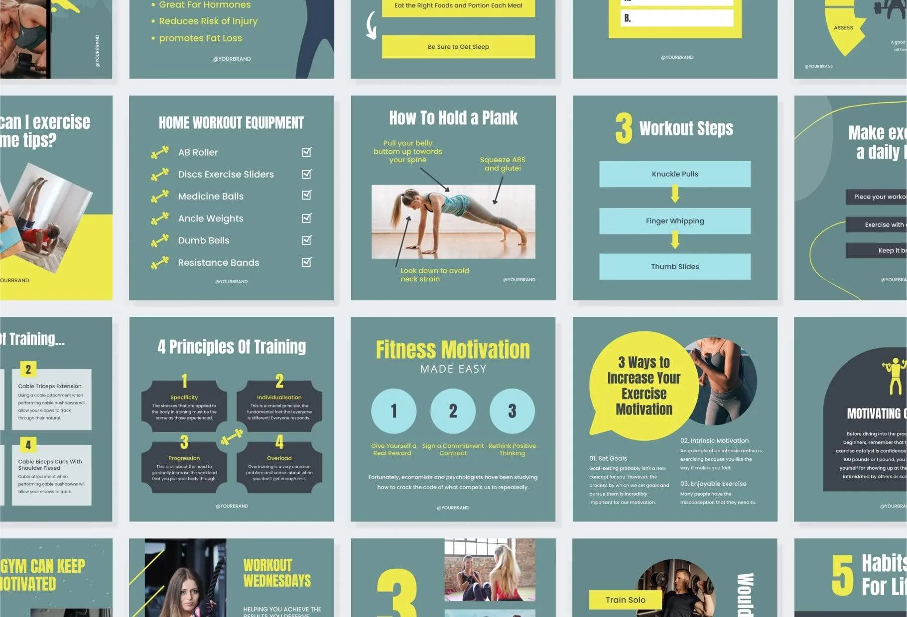 FITNESS DARK CYAN 97 Done-for-You Fitness Instagram Posts Fully Editable Canva Templates