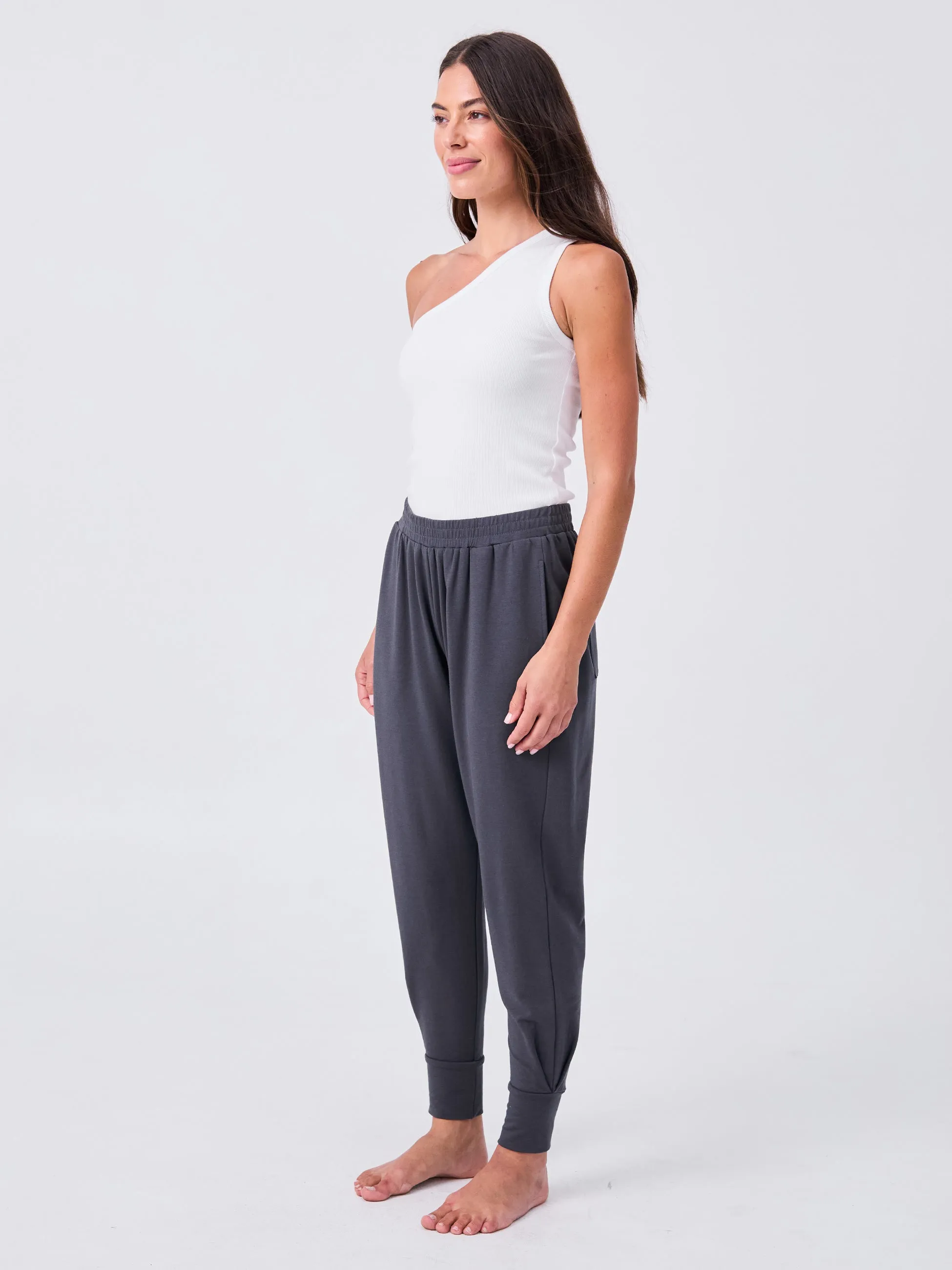 French Terry Side Pleat Jogger Jogger - Charcoal