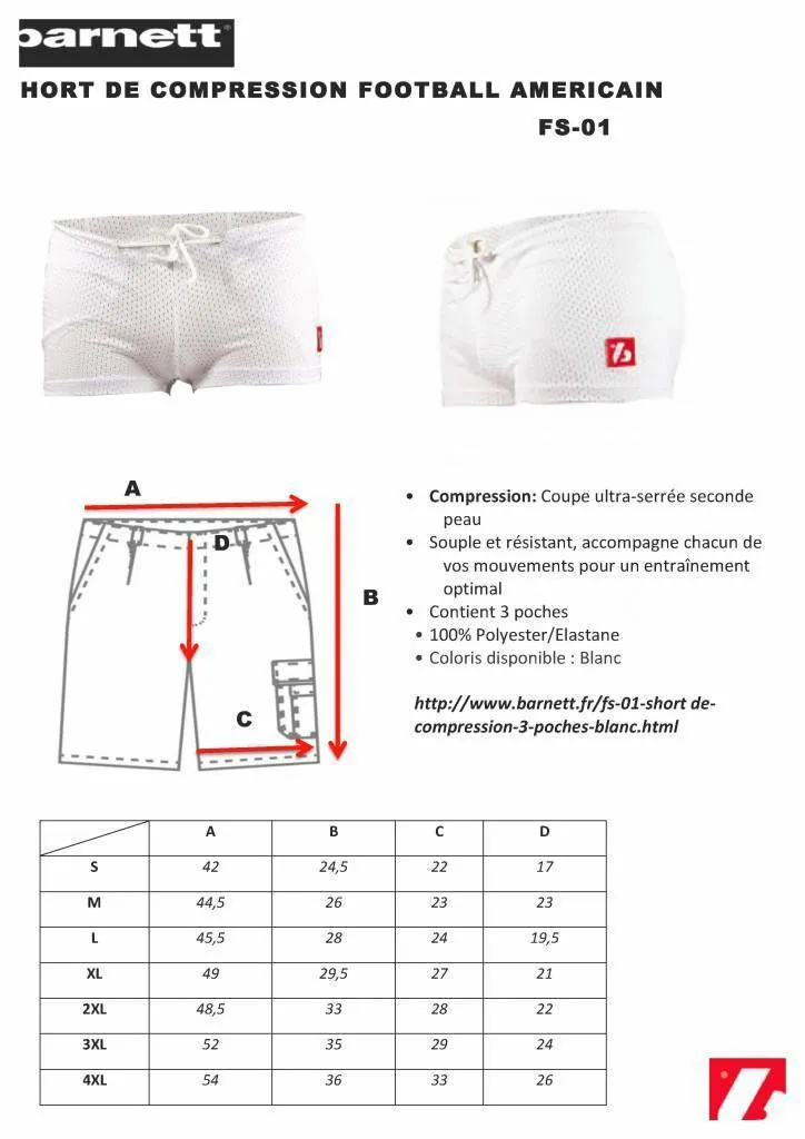 FS-01 Football compressive shorts, 3 slots, white