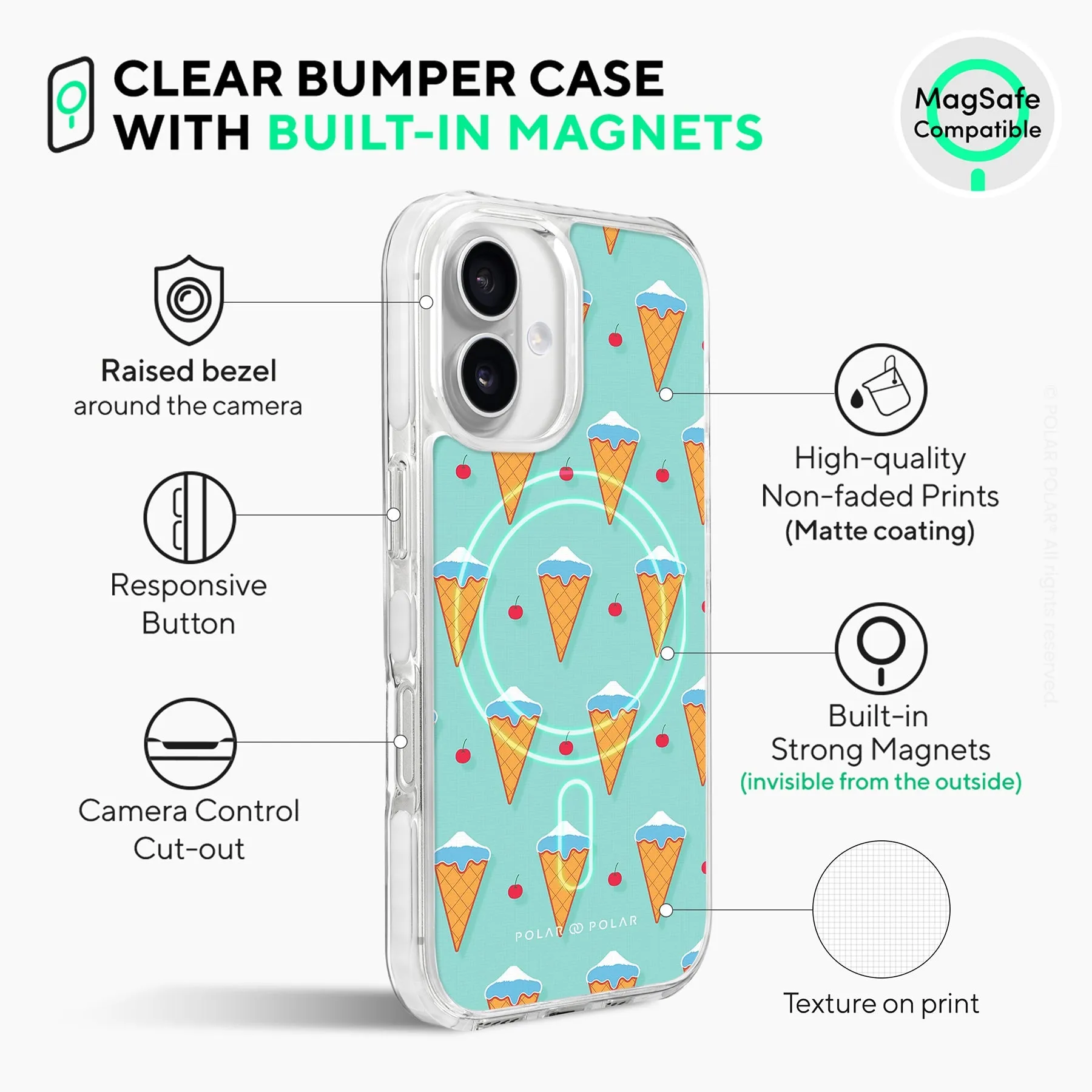 Fujisan Lake Blue Ice Cream - iPhone 16 Plus Clear Bumper MagSafe Case