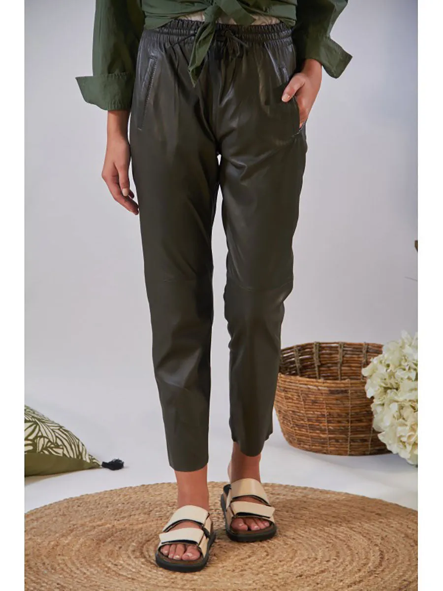 Gift Leather Joggers - Dark Khaki