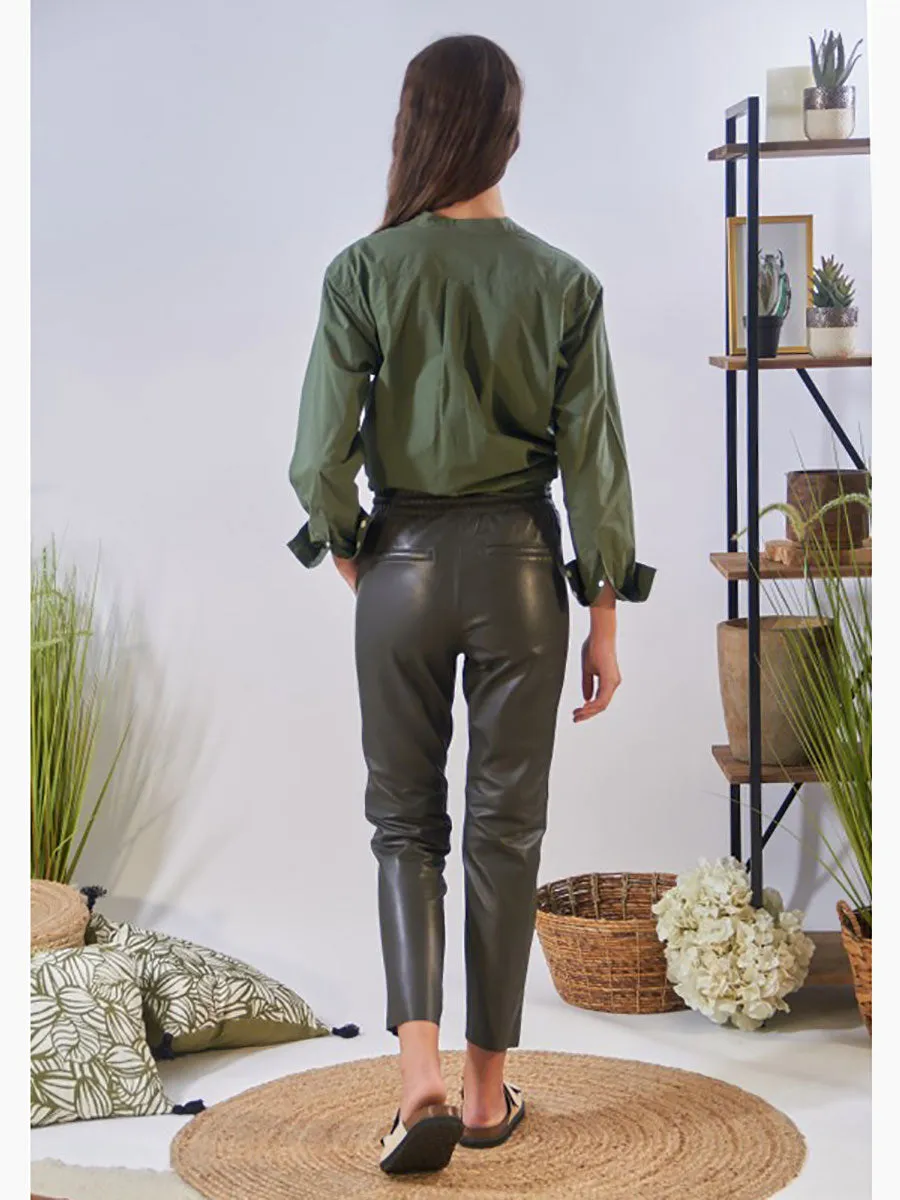Gift Leather Joggers - Dark Khaki