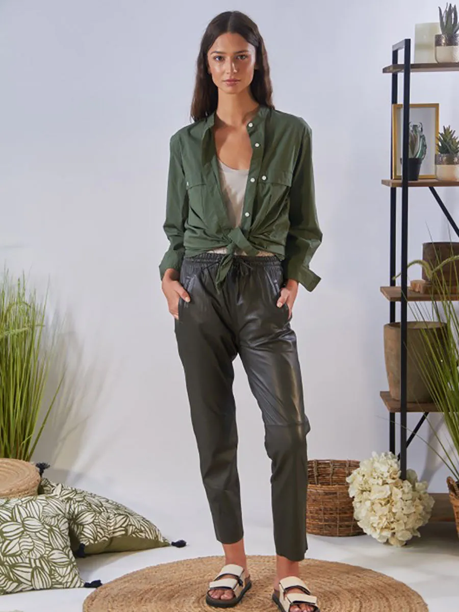Gift Leather Joggers - Dark Khaki