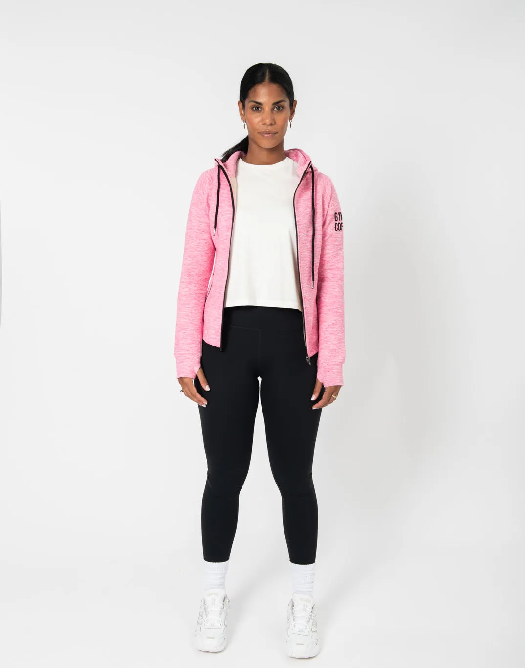 Gym Coffee Pink Fleck Hoodie (Womens) - Pink Flex
