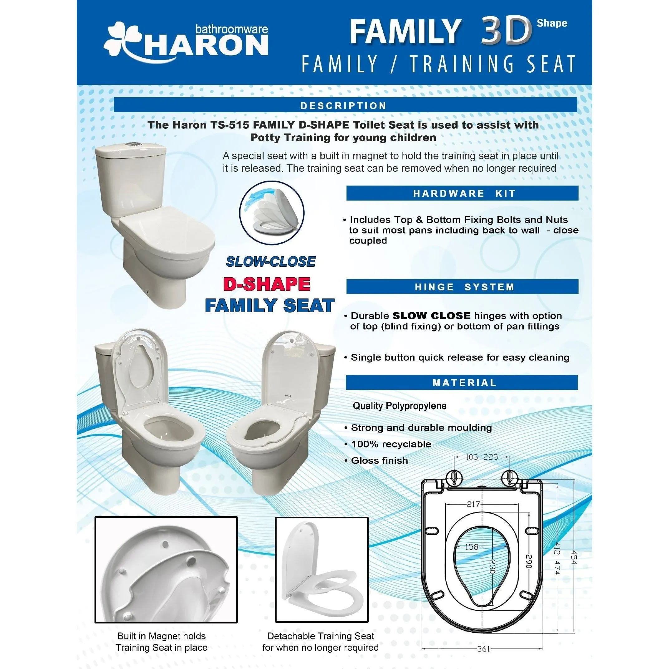 Haron TS-515 FAMILY D-Shape Detachable Toilet Seat