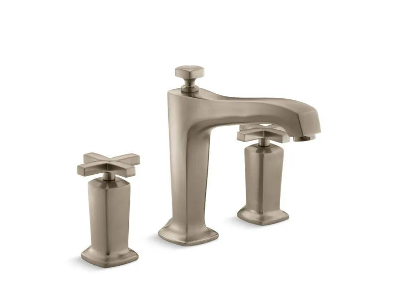 KOHLER K-T16236-3 Margaux Deck-mount bath faucet trim for high-flow valve with diverter spout and cross handles, valve not included