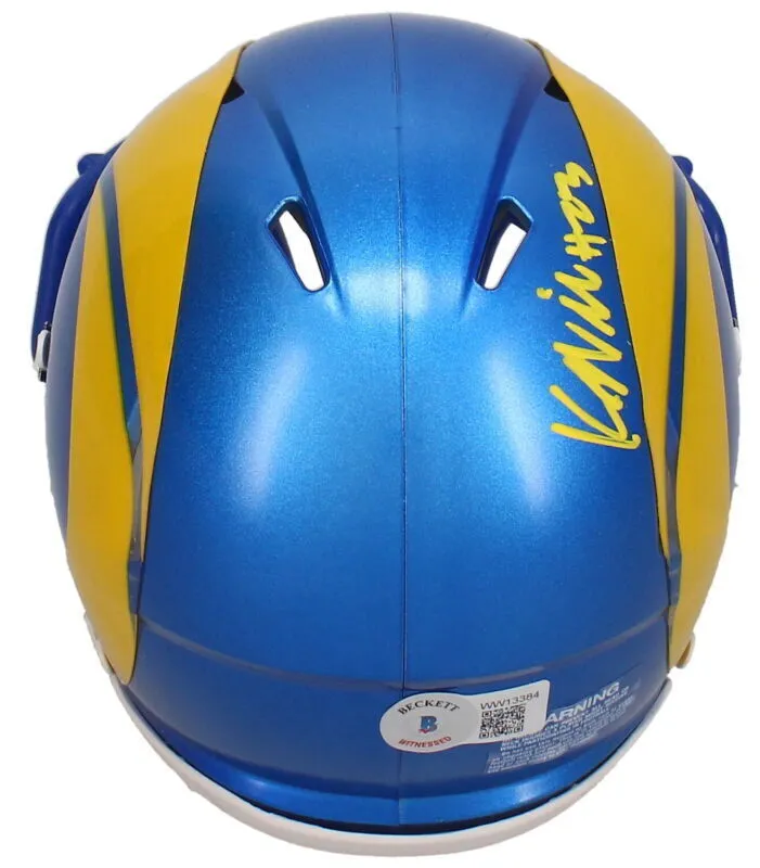 Kyren Williams Autographed (Yellow Ink) Rams Mini Speed Helmet Beckett