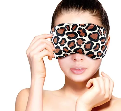 Leopard : FOMI Hot Eye Mask. Microwaveable, Reusable. Lavender Scented, Migraine / Headache Relief. Reduce Eye Puffiness / Dark Circles. New Clay Bead Technology - Penetrates Soothing Moist Heat