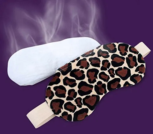 Leopard : FOMI Hot Eye Mask. Microwaveable, Reusable. Lavender Scented, Migraine / Headache Relief. Reduce Eye Puffiness / Dark Circles. New Clay Bead Technology - Penetrates Soothing Moist Heat