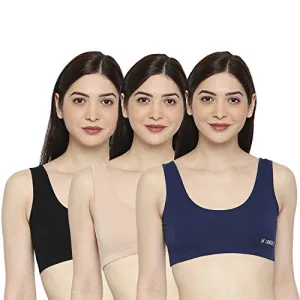 Longies Women Regular Fit Sports Bra (LGSBPO3001_XXLarge_Beige,Black,Blue)