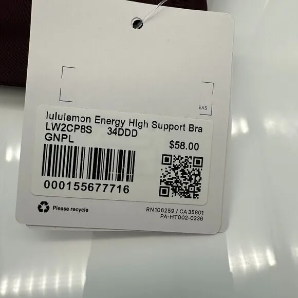 Lululemon Women's Energy Bra *High Support, Size 34 DDD Cup, Goodnight Plum