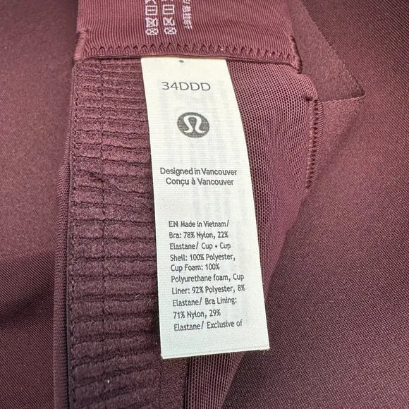 Lululemon Women's Energy Bra *High Support, Size 34 DDD Cup, Goodnight Plum