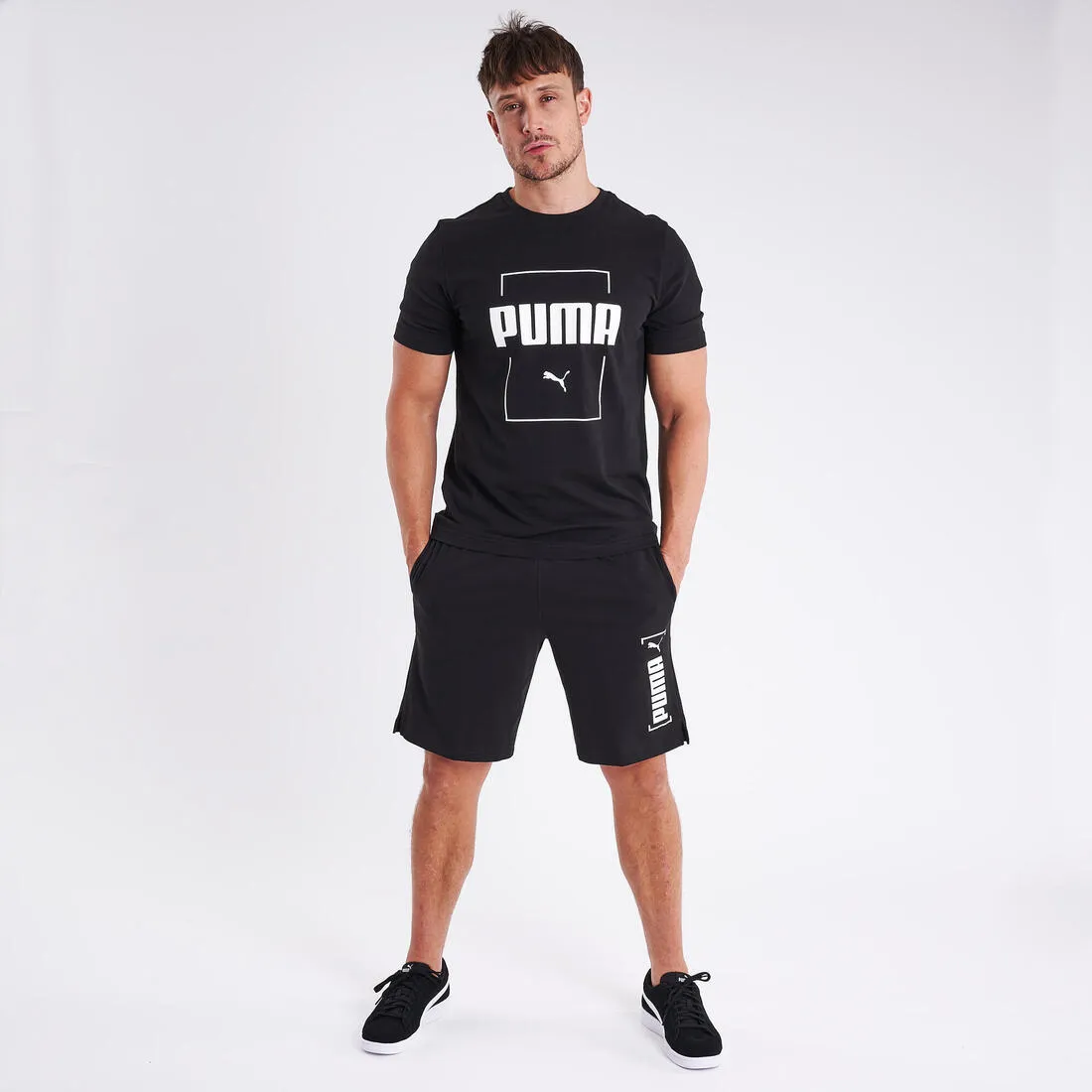 Men's Short-Sleeved Fitted Crew Neck Cotton Fitness T-Shirt - Black