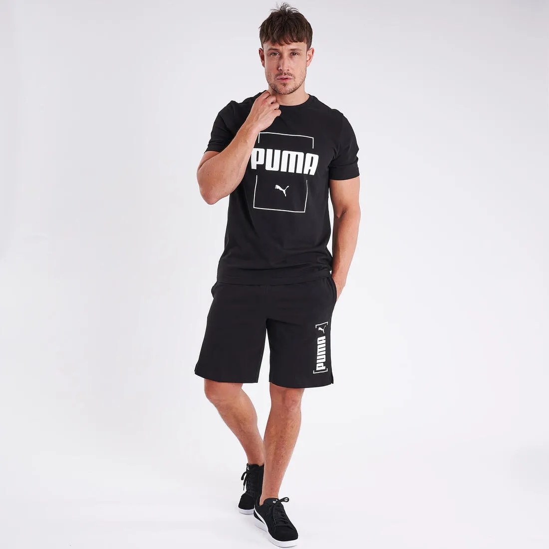 Men's Short-Sleeved Fitted Crew Neck Cotton Fitness T-Shirt - Black