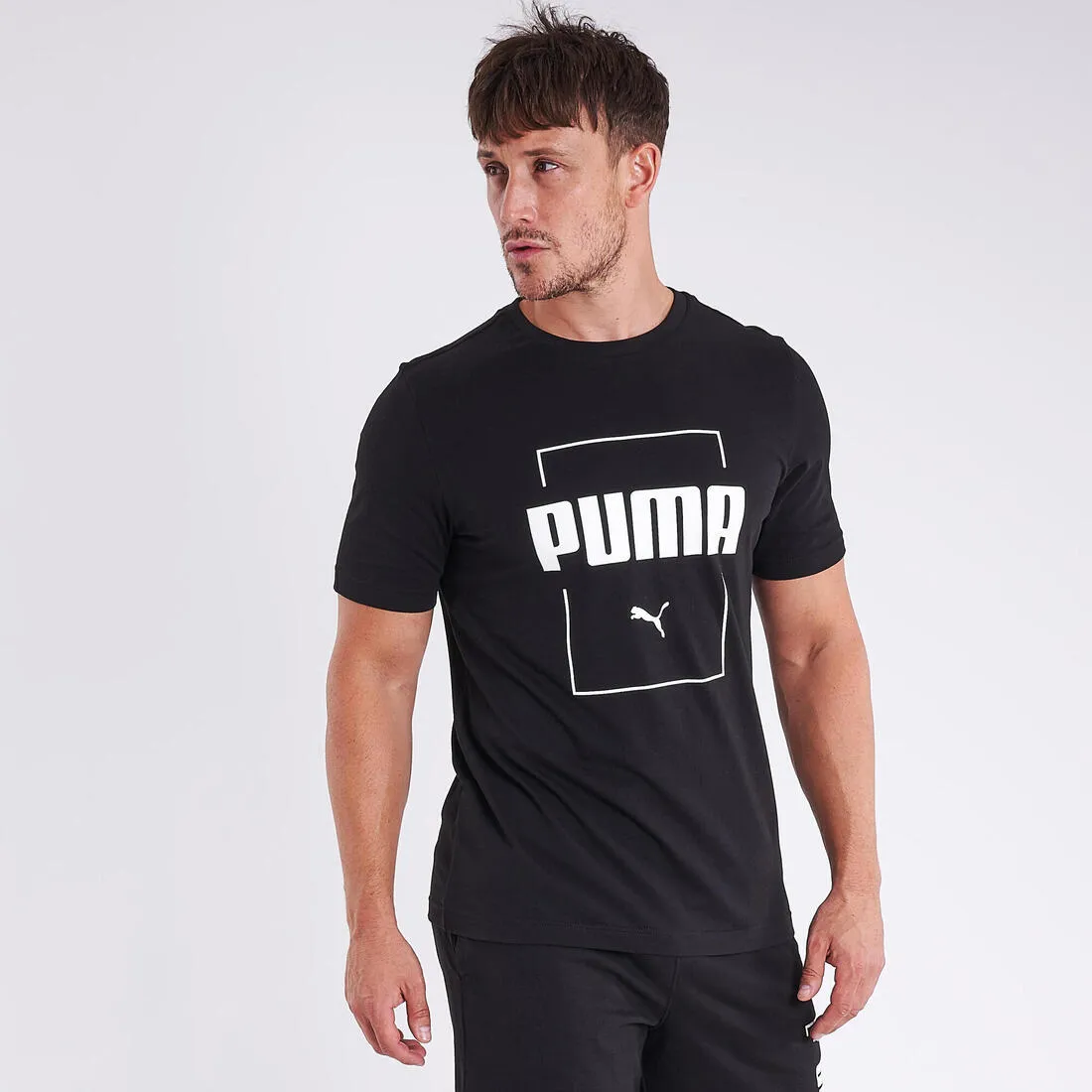 Men's Short-Sleeved Fitted Crew Neck Cotton Fitness T-Shirt - Black