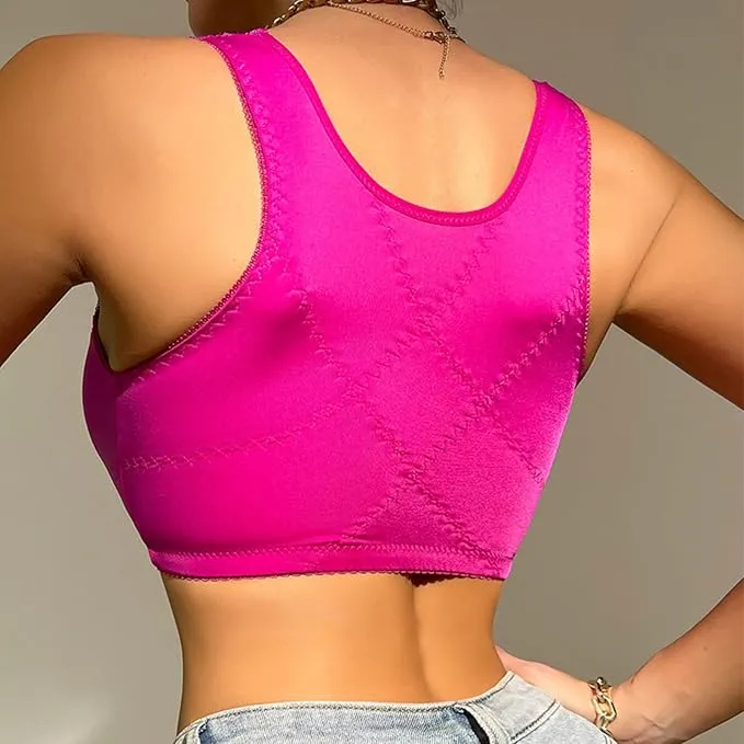 NEW Front Closure Posture Corrector Lift Up Bra Women Push Up Cross Back Underwear Shockproof Sports Support Fitness Vest Bras, Pink Sz M
