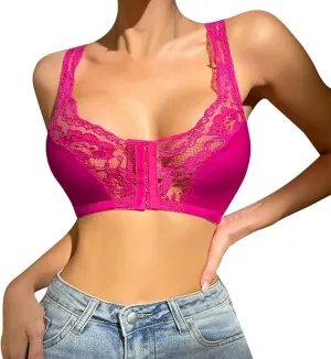 NEW Front Closure Posture Corrector Lift Up Bra Women Push Up Cross Back Underwear Shockproof Sports Support Fitness Vest Bras, Pink Sz M