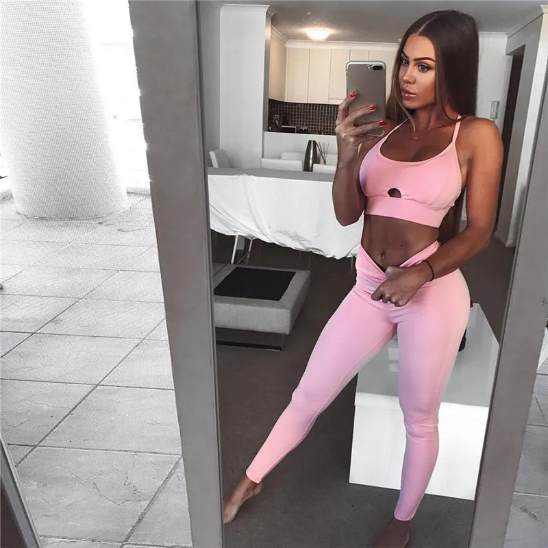 Pink Gym Bra & Leggings Set