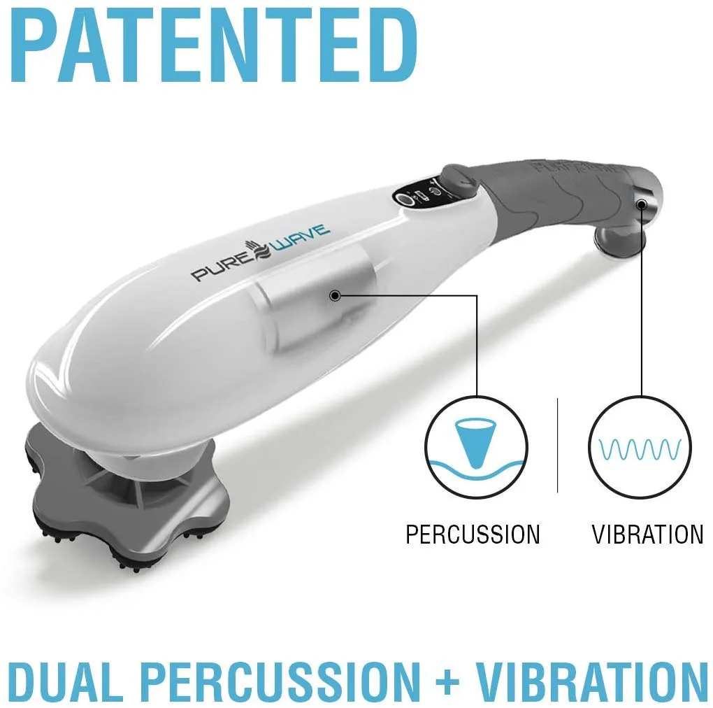 PUREWAVE™ CM-07 Dual Motor Percussion   Vibration Therapy Massager (White) | Official Patented CM-07™ | Treat pain for back, sciatica, neck, leg, foot, plantar fasciitis, tendinitis, arthritis, sports