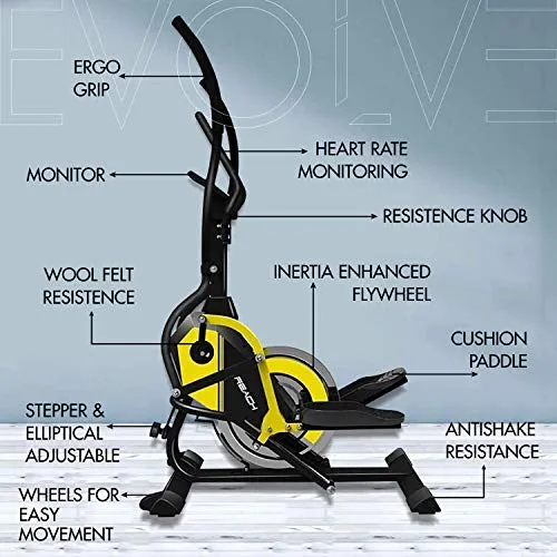 Reach Evolve Elliptical Cross Trainer for Home   Stepper | 2-in-1 Exercise Fitness Equipment for Home Gym | Magnetic Resistance & Digital Monitor | 12 Months Warranty