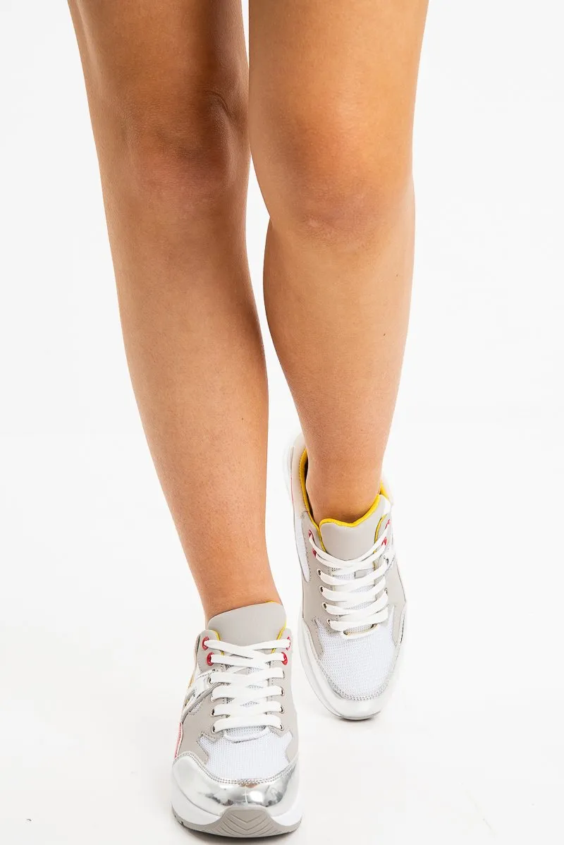 Red Grey Yellow Mesh Trainers - Skyy