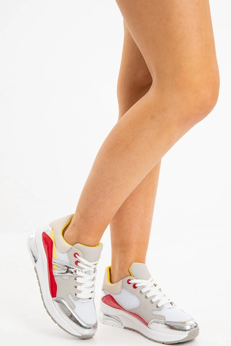 Red Grey Yellow Mesh Trainers - Skyy