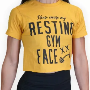 RESTING GYM FACE CROPPED T-SHIRT -MUSTARD