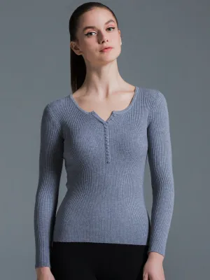 RIBBED HENLEY TEE, GREY