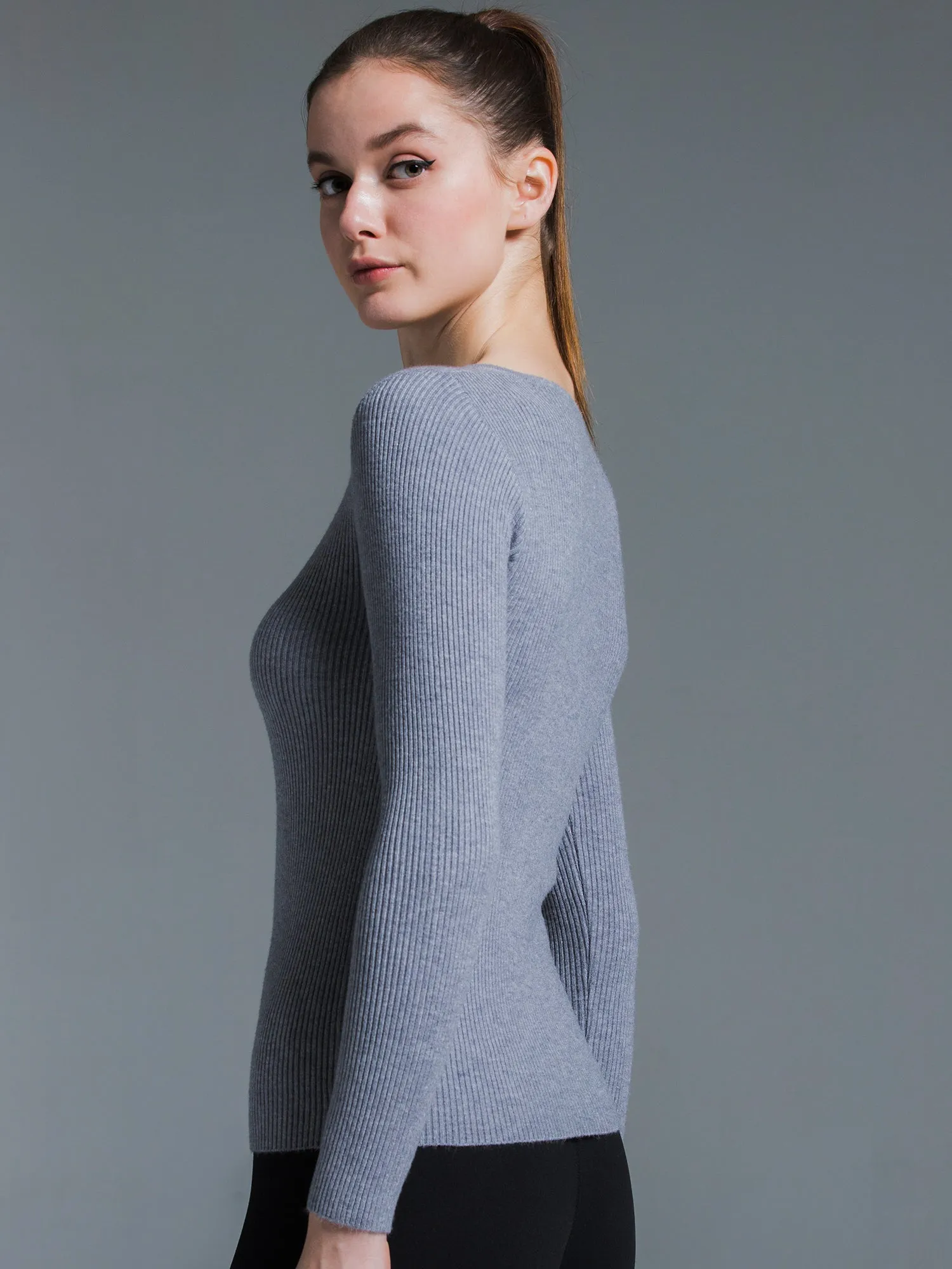 RIBBED HENLEY TEE, GREY