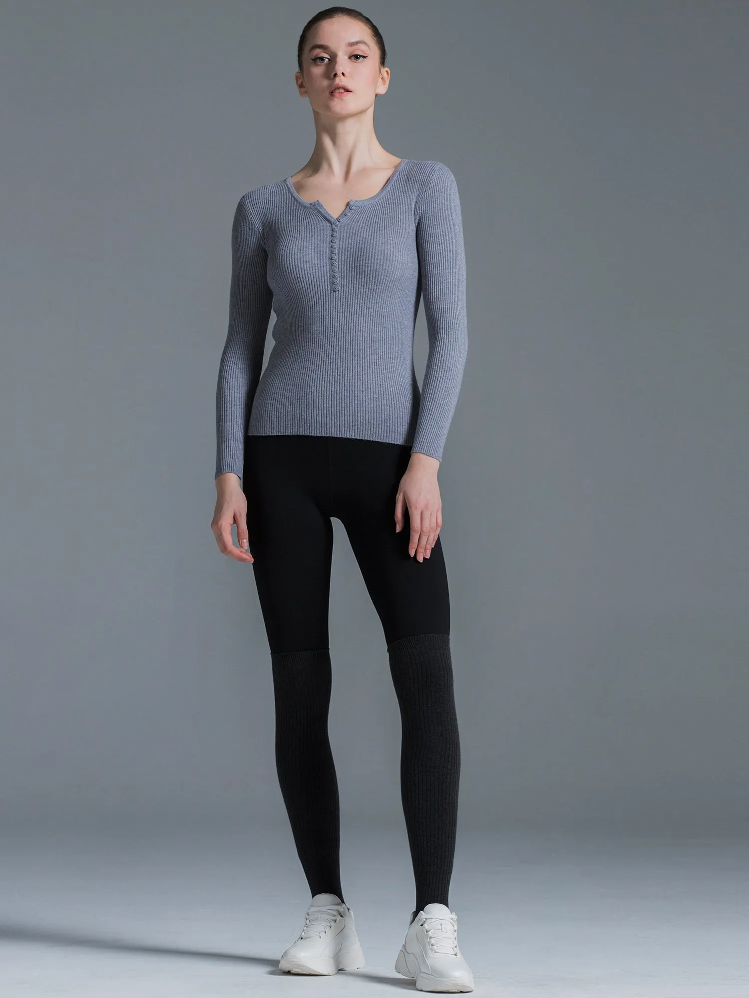 RIBBED HENLEY TEE, GREY