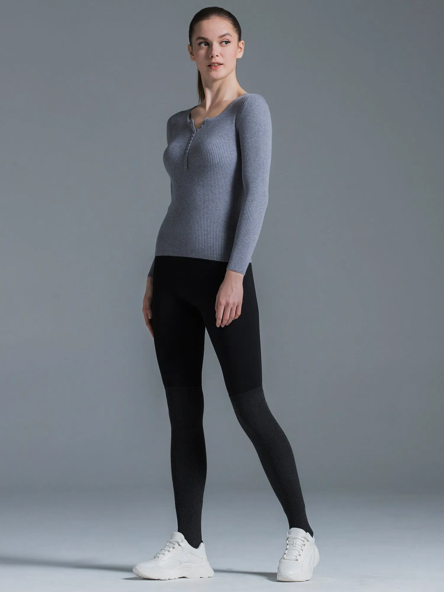RIBBED HENLEY TEE, GREY