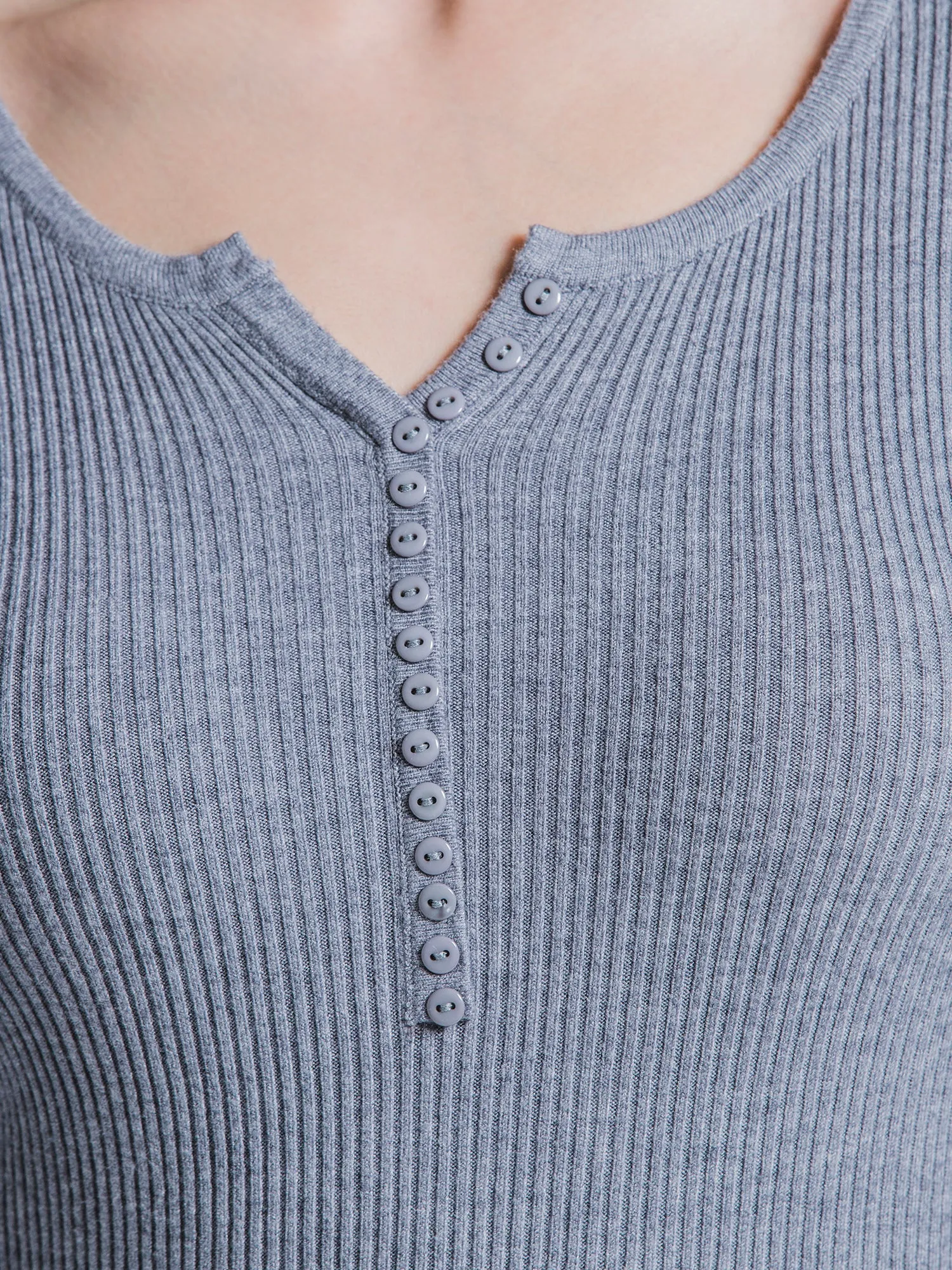 RIBBED HENLEY TEE, GREY