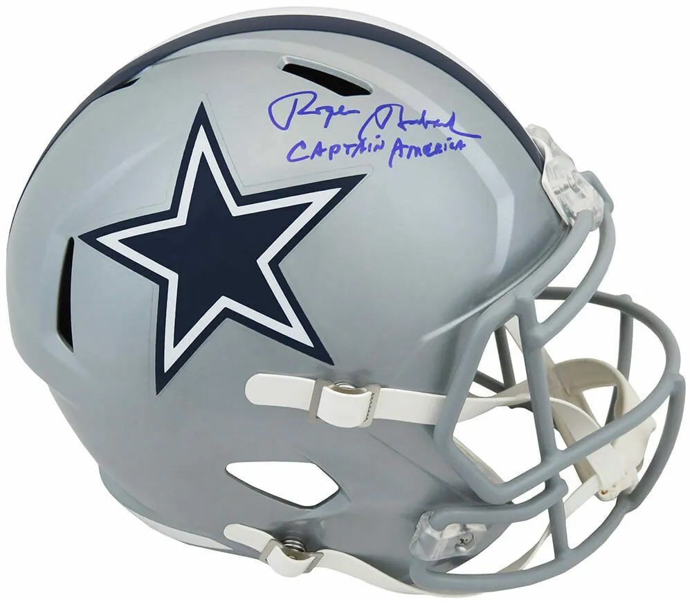 Roger Staubach Signed Cowboys Riddell FS Speed Rep Helmet w/Capt America -SS COA