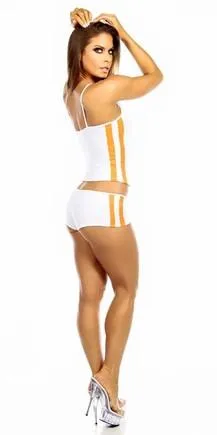 Sexy Neon Trim Balance Work Out Triple Stripe Fitness Full Coverage Shorts - White/Neon Orange