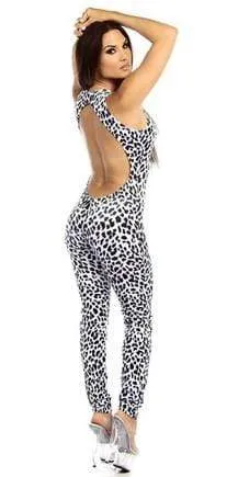 Sexy Shred Stretch Supportive Cut Out Back Work Out CatSuit - Snow Leopard