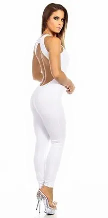 Sexy Shred Stretch Supportive Cut Out Back Work Out Catsuit - White