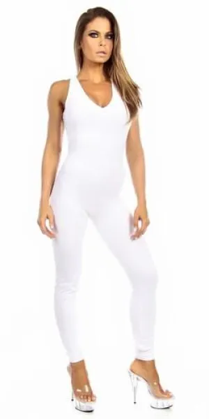 Sexy Shred Stretch Supportive Cut Out Back Work Out Catsuit - White