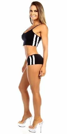 Sexy Trim Balance Work Out Triple Stripe Fitness Full Coverage Shorts - Black/White
