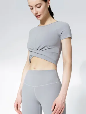 SHORT SLEEVE NUDE FRONT WRAP TEE