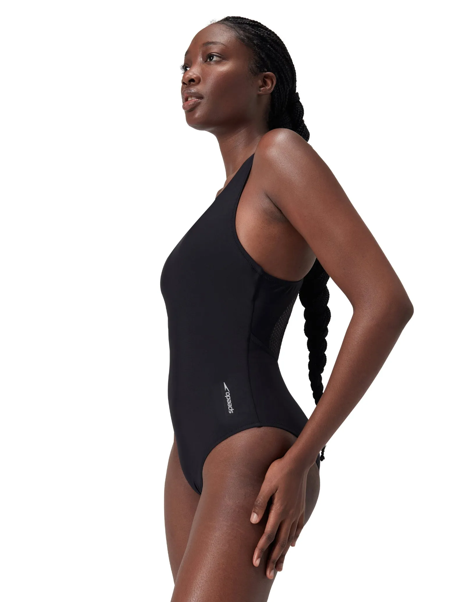 Solid Highneck Scoop Swimsuit - Black
