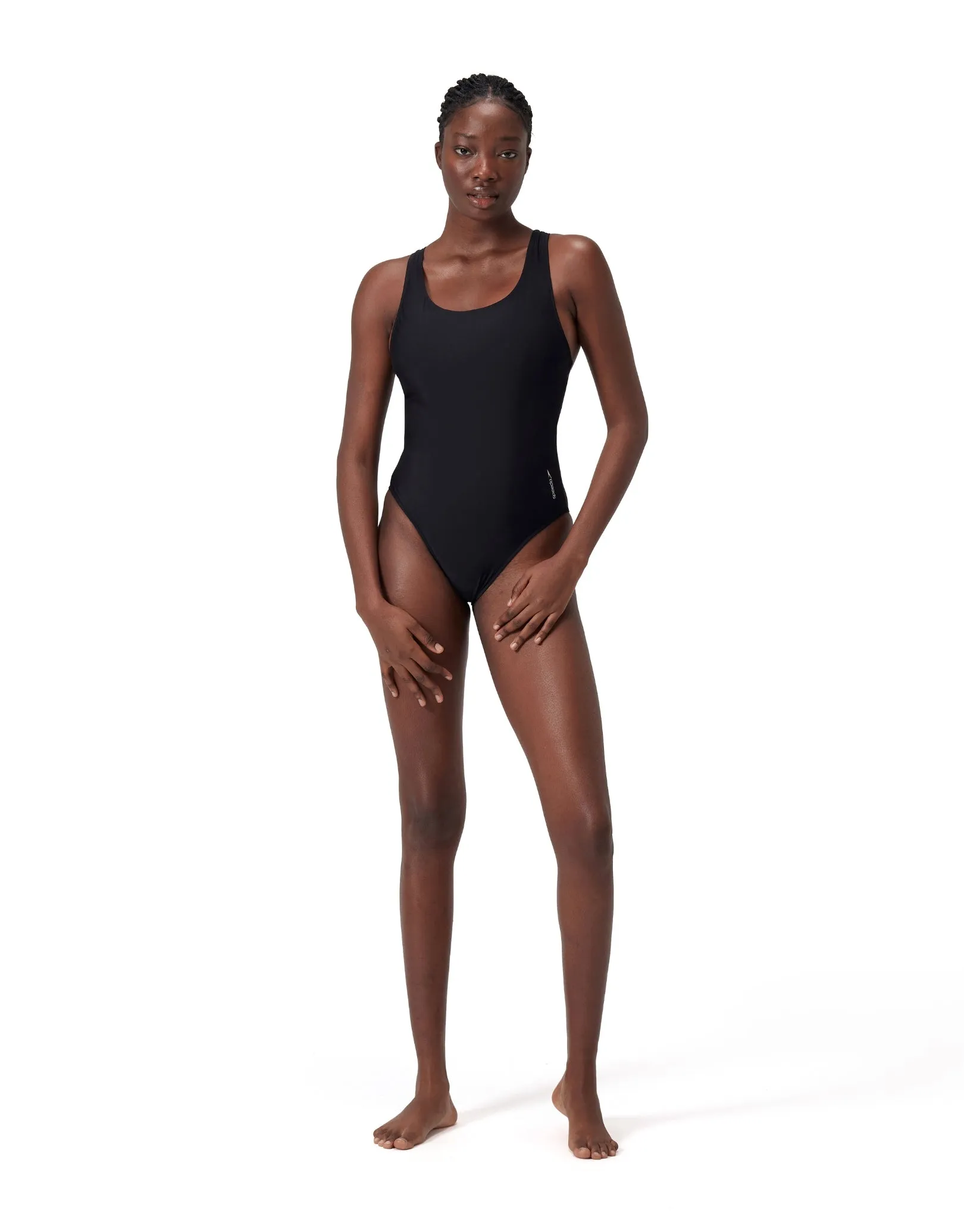Solid Highneck Scoop Swimsuit - Black