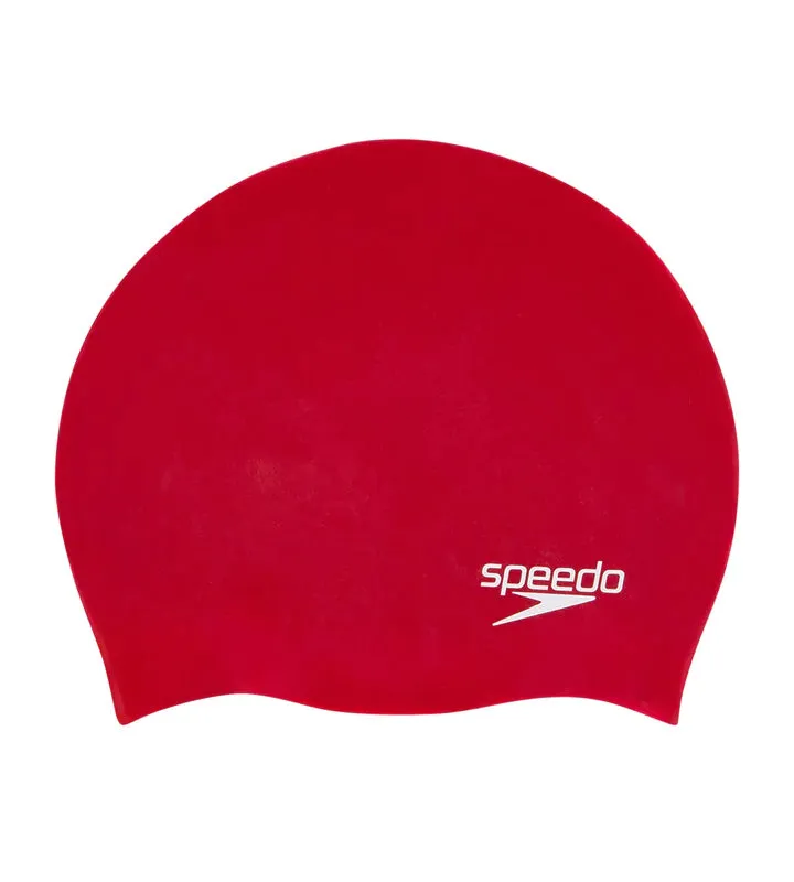 Speedo Plain Moulded Silicone Junior Cap | Red
