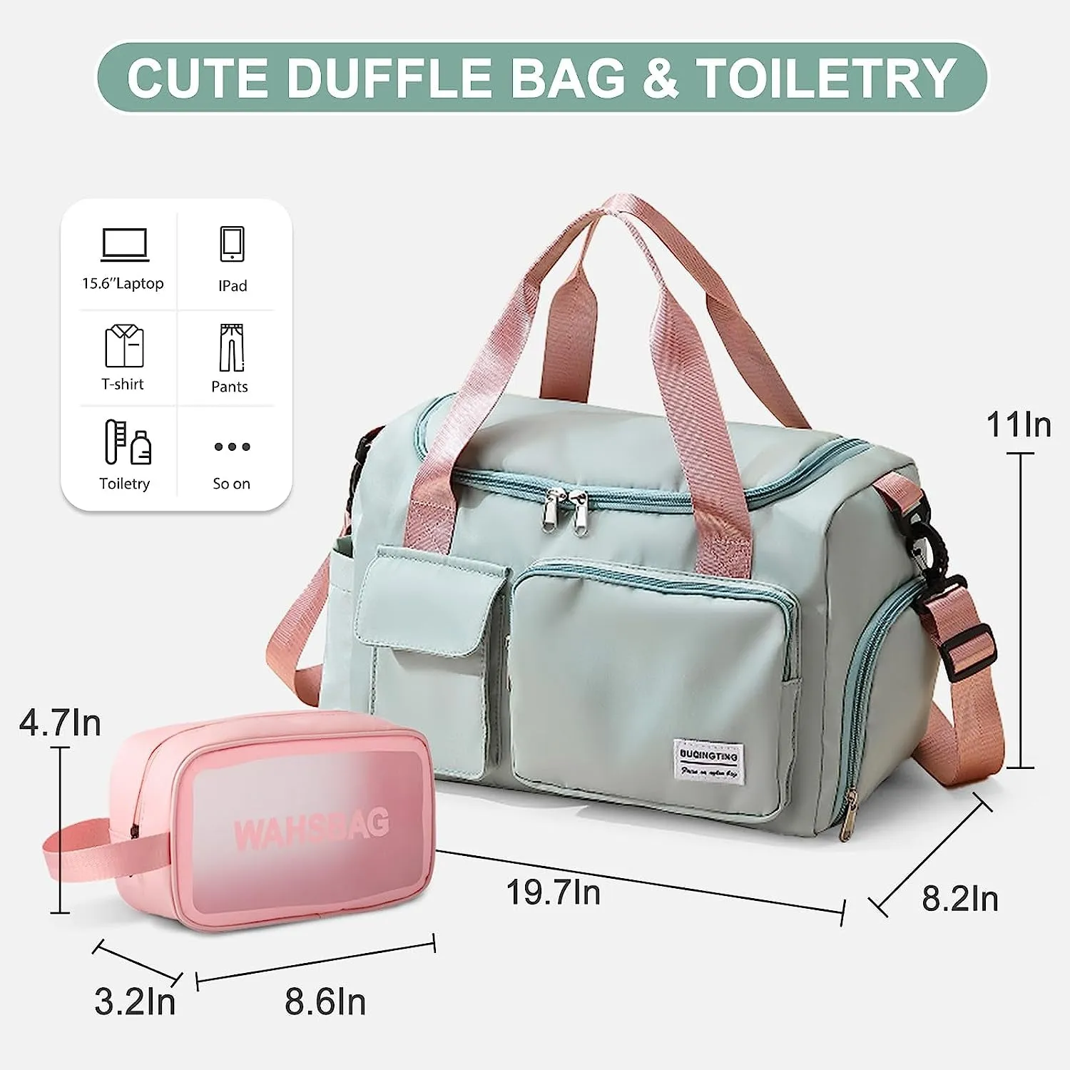 Sport Gym Bag, Weekend Travel Bag with Shoe Compartment and Toiletry Bag
