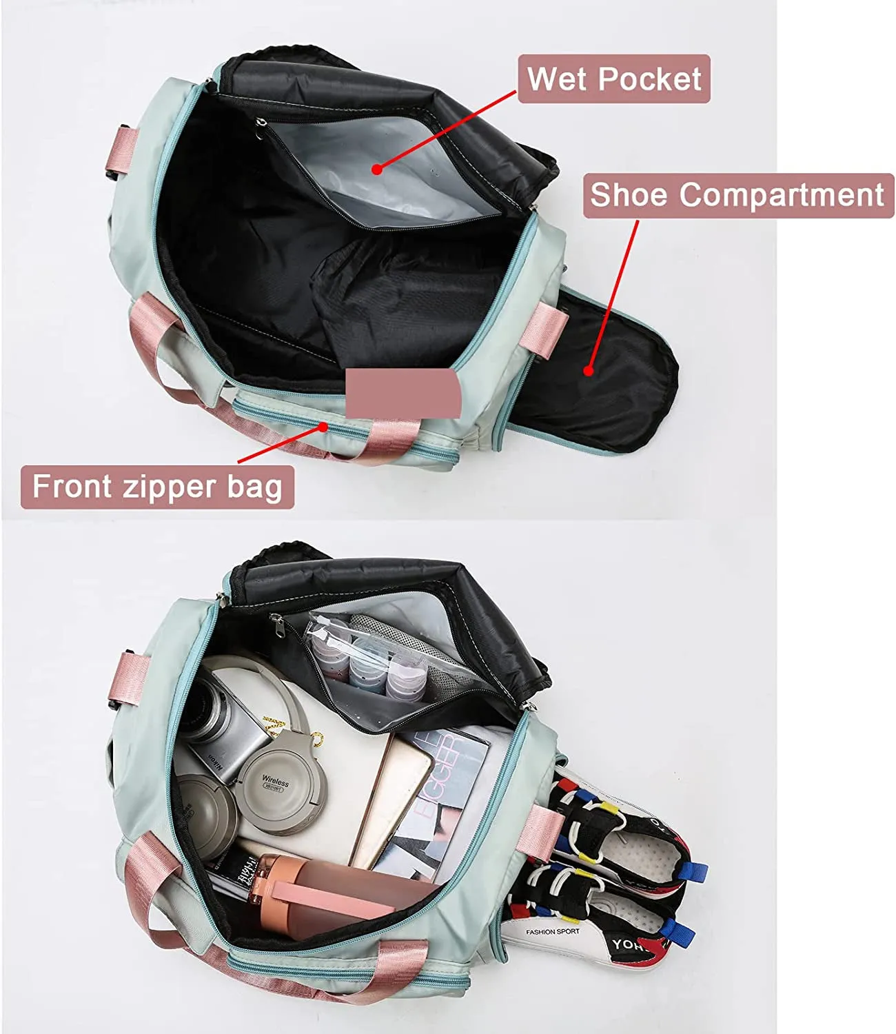 Sport Gym Bag, Weekend Travel Bag with Shoe Compartment and Toiletry Bag