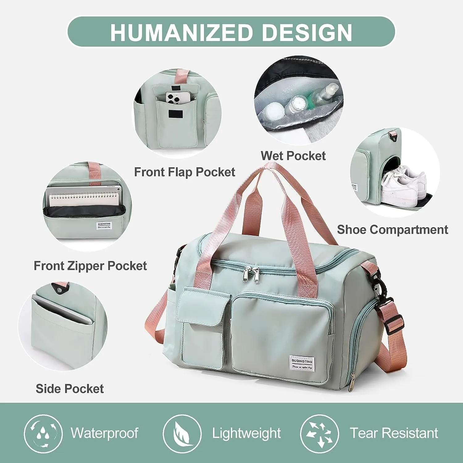 Sport Gym Bag, Weekend Travel Bag with Shoe Compartment and Toiletry Bag