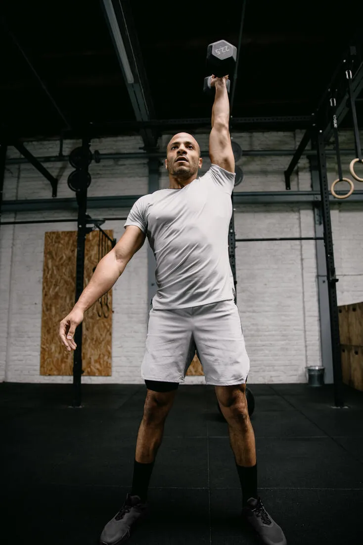T-SHIRT CROSS TRAINING PERFORMANCE MANCHES COURTES HOMME - CELLIANT GRIS
