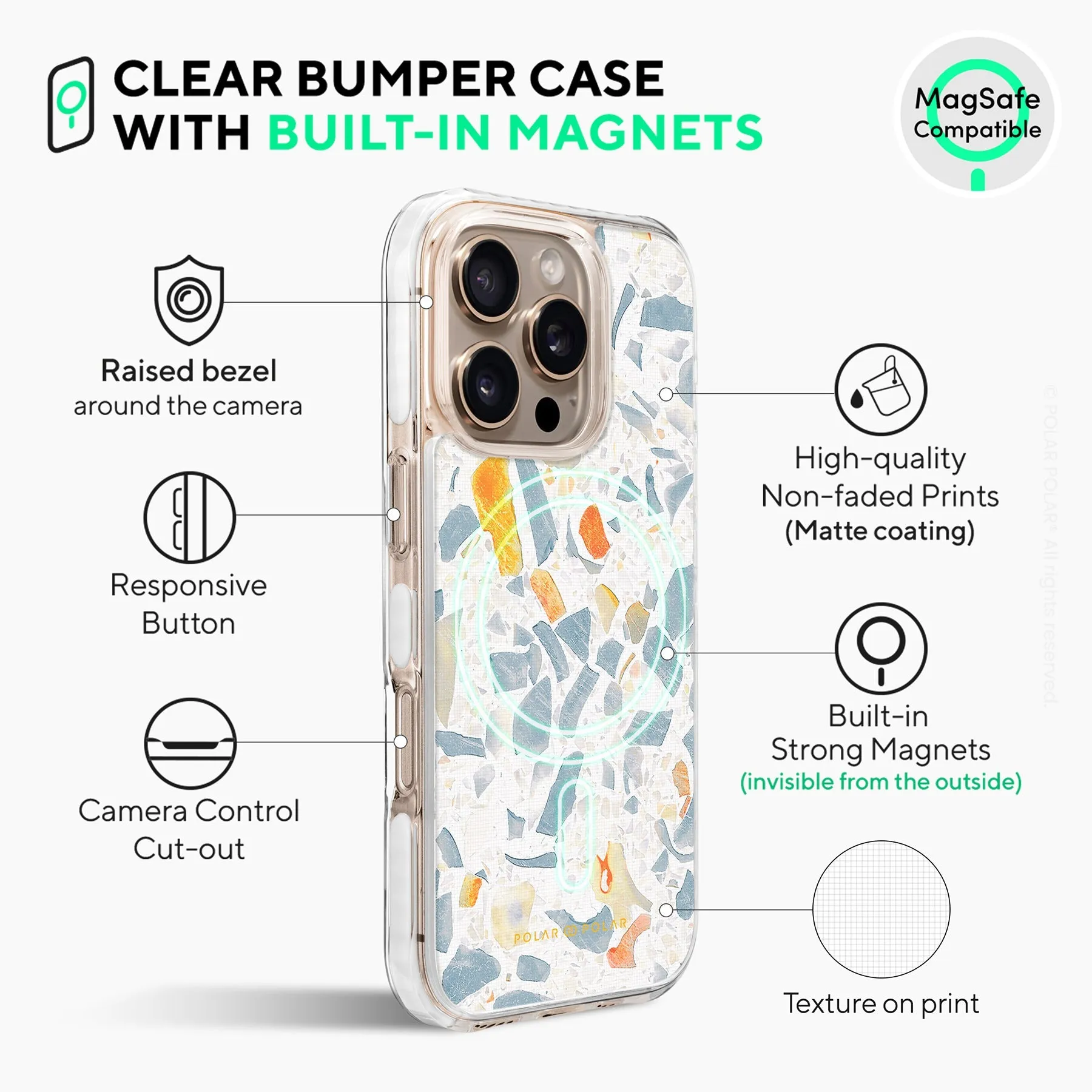 Terrazzo Grey - iPhone 16 Pro Max Clear Bumper MagSafe Case