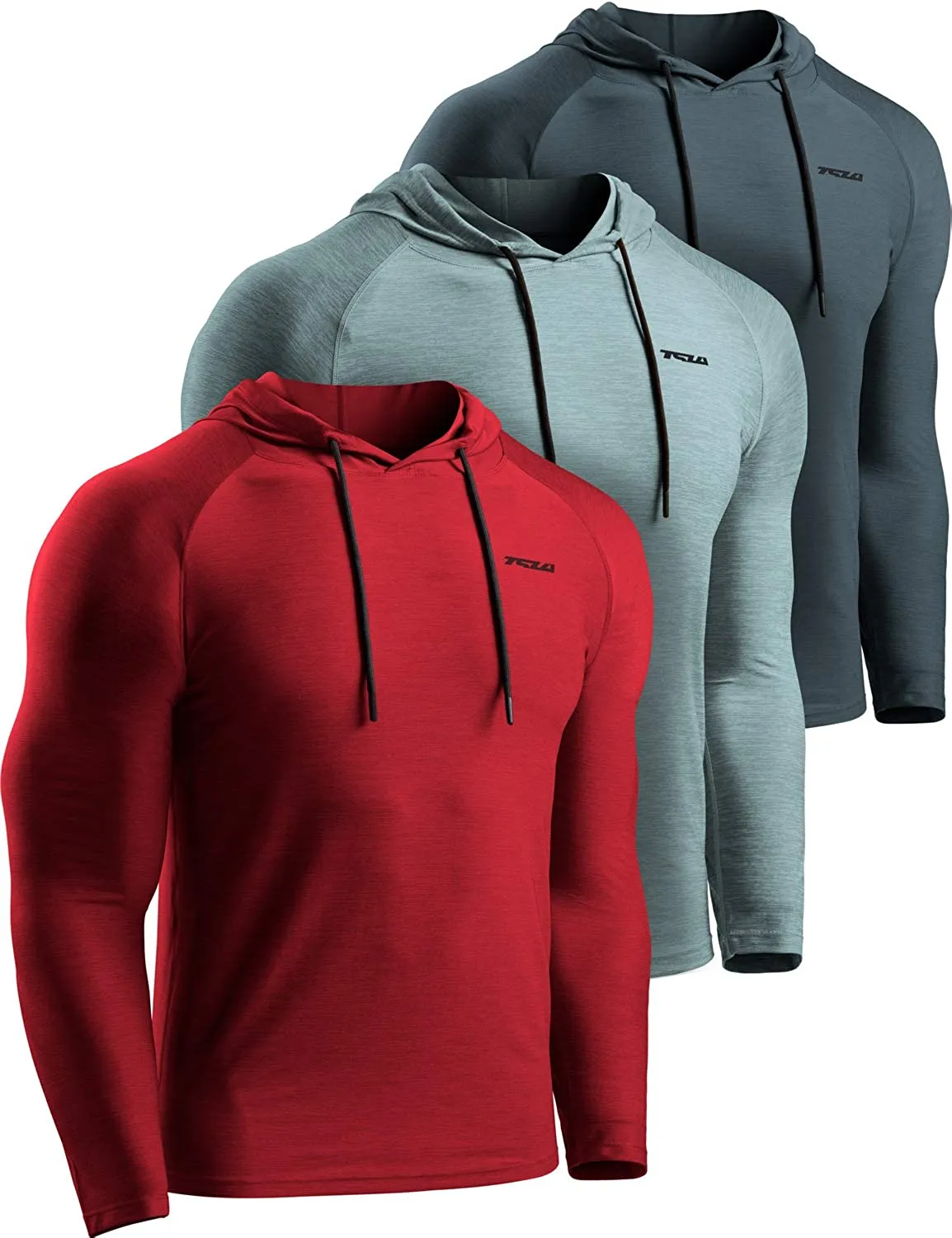 TSLA 3 Pack Men's Long Sleeve Pullover, Dry Fit Running Workout Shirts, Athletic Fitness & Gym Shirt