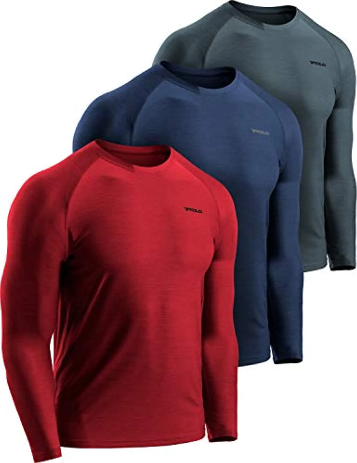 TSLA 3 Pack Men's Long Sleeve Pullover, Dry Fit Running Workout Shirts, Athletic Fitness & Gym Shirt