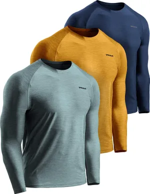TSLA 3 Pack Men's Long Sleeve Pullover, Dry Fit Running Workout Shirts, Athletic Fitness & Gym Shirt